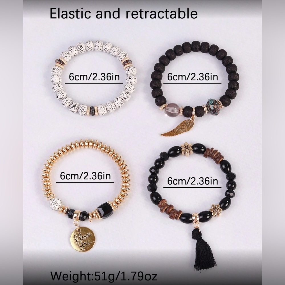 ✨NEW Boho I Love You Gold and Black Beaded layered Bracelet Set - Picture 5 of 5